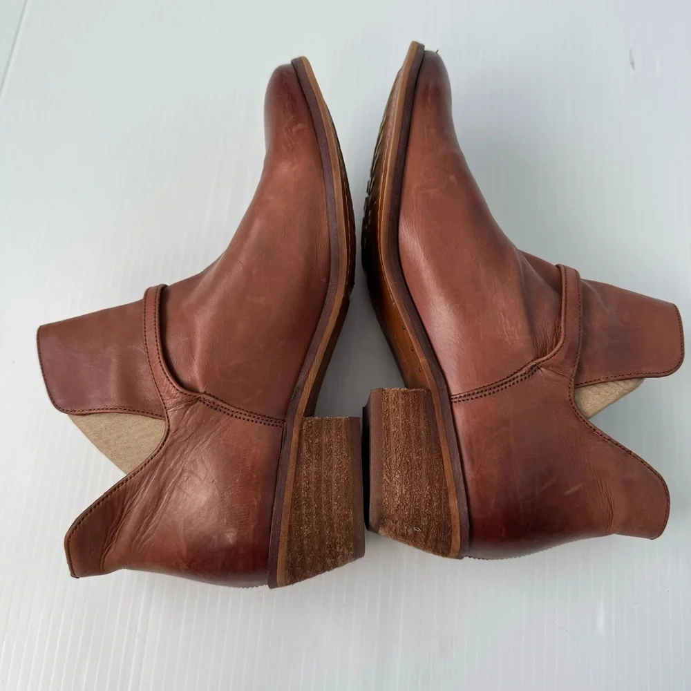 Sam Edelman Palmer cognac leather booties size 8 women’s stacked heel slip on - Picture 6 of 13